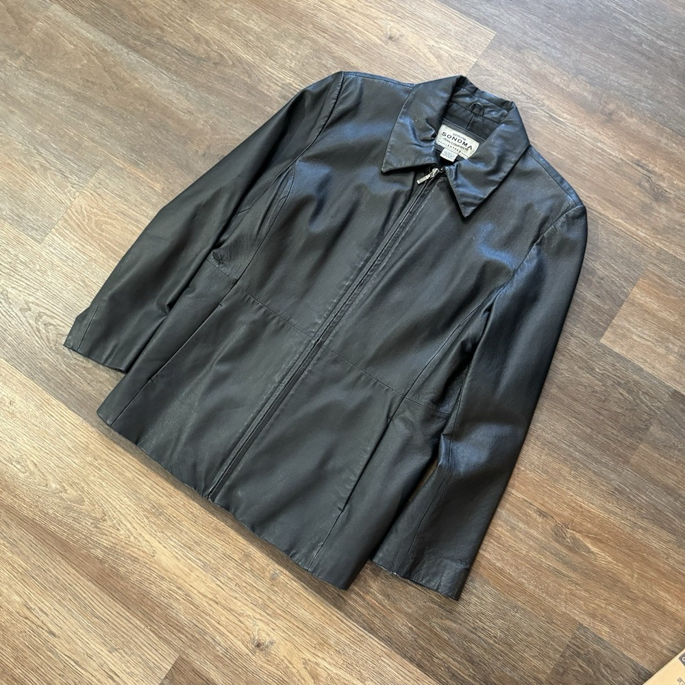 Sonoma Black Leather Jacket Classic Style Sz L Jean‎ Company